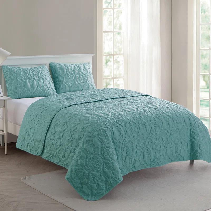 Full Blue Reversible Microfiber Quilt Set