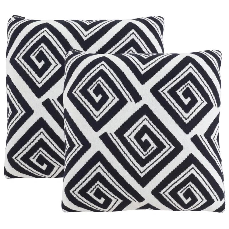 Black and Ivory Geometric Cotton Blend Square Pillow Set