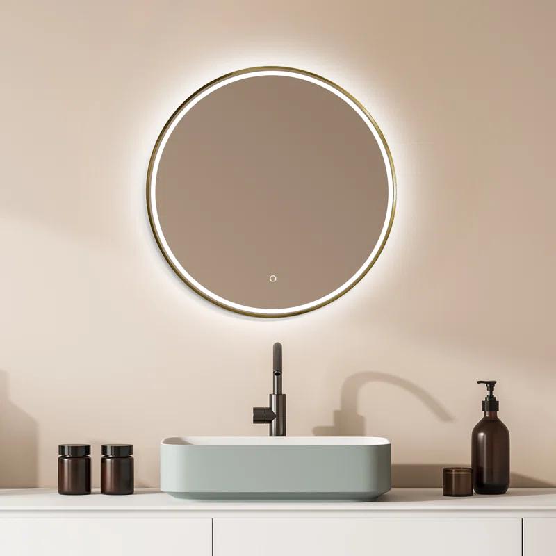 Round Silver and Gold LED Bathroom Vanity Mirror