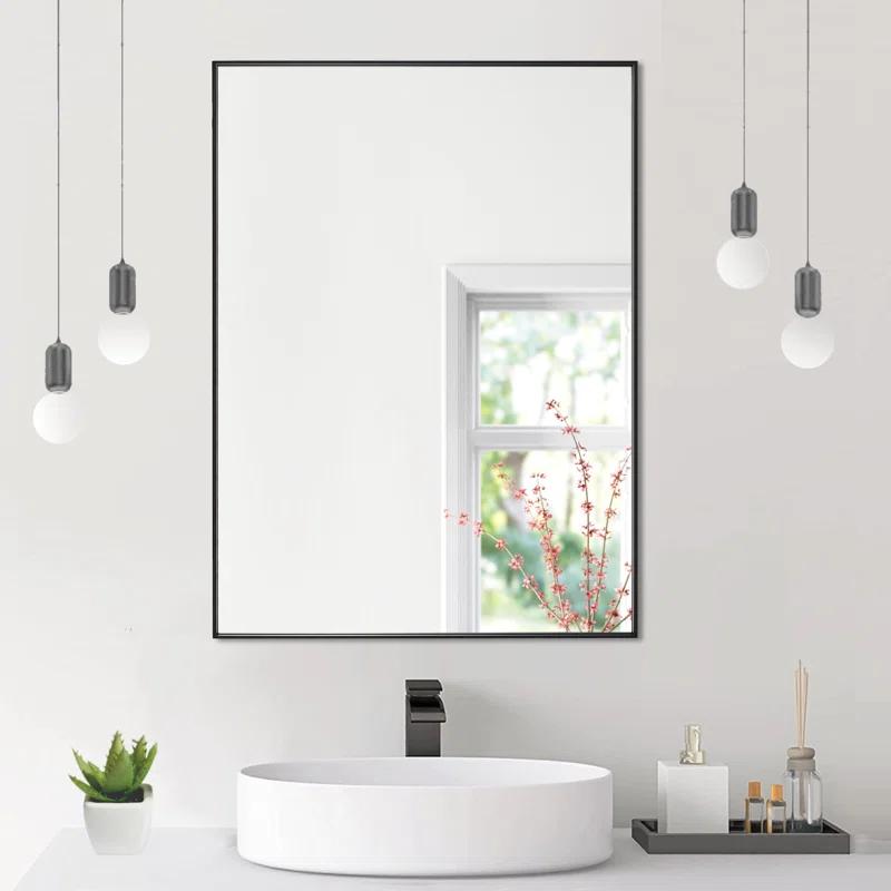 Sleek Modern Black Aluminum 30" x 24" Bathroom Vanity Mirror