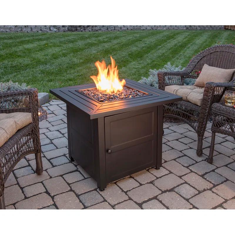 Sleek 30" Square Slate Finish Gas Fire Pit Table with Steel Mantel