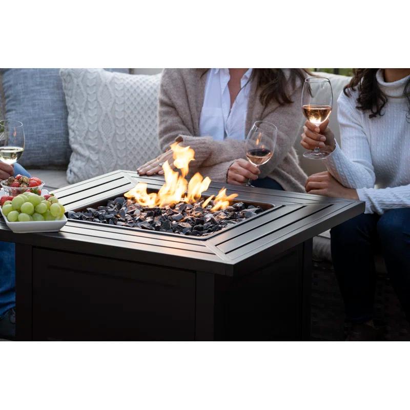 Sleek 30" Square Slate Finish Gas Fire Pit Table with Steel Mantel