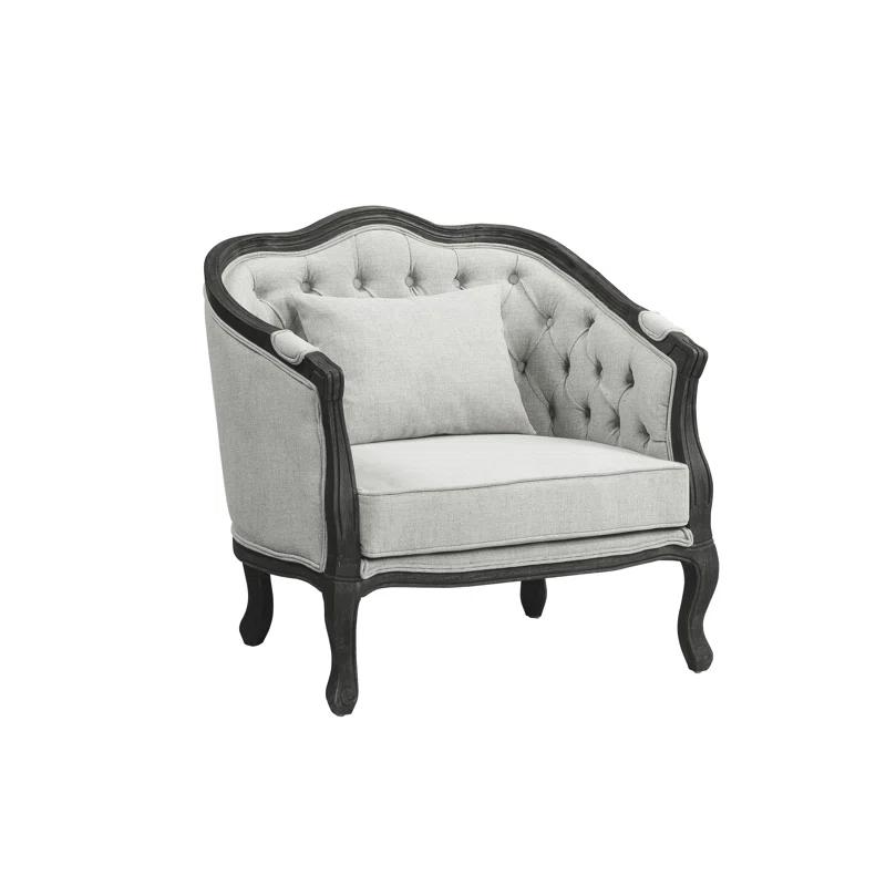 Gray and Dark Brown Linen Upholstered Armchair with Wooden Frame