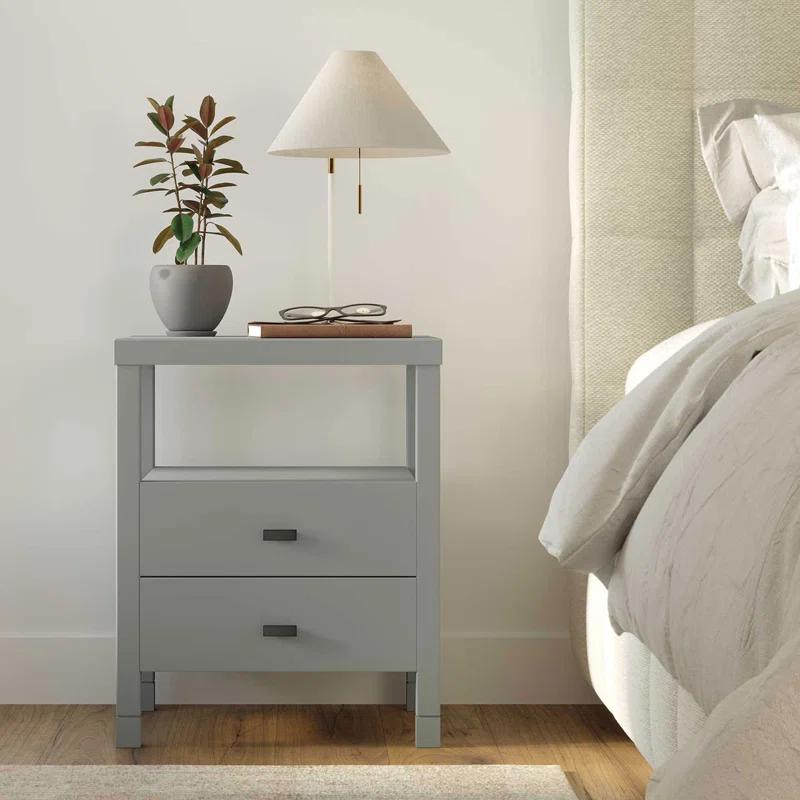 Easton Modern Gray Acacia Wood 2-Drawer Nightstand