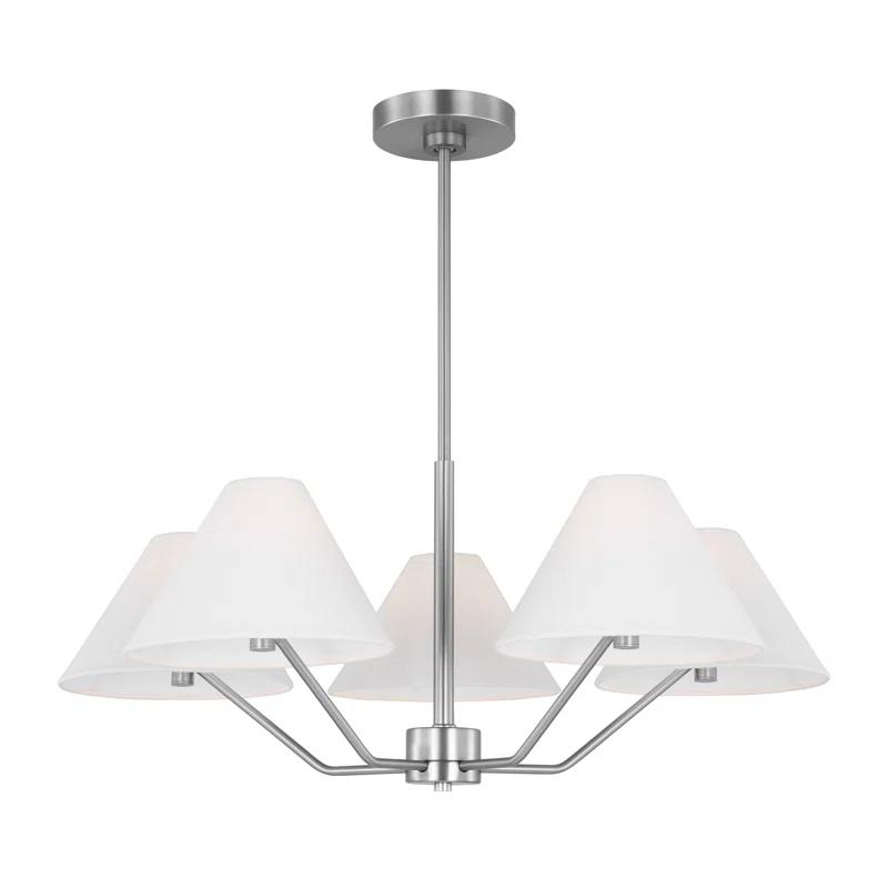 Modern Mid-Century 5-Light Chandelier with White Fabric Shade