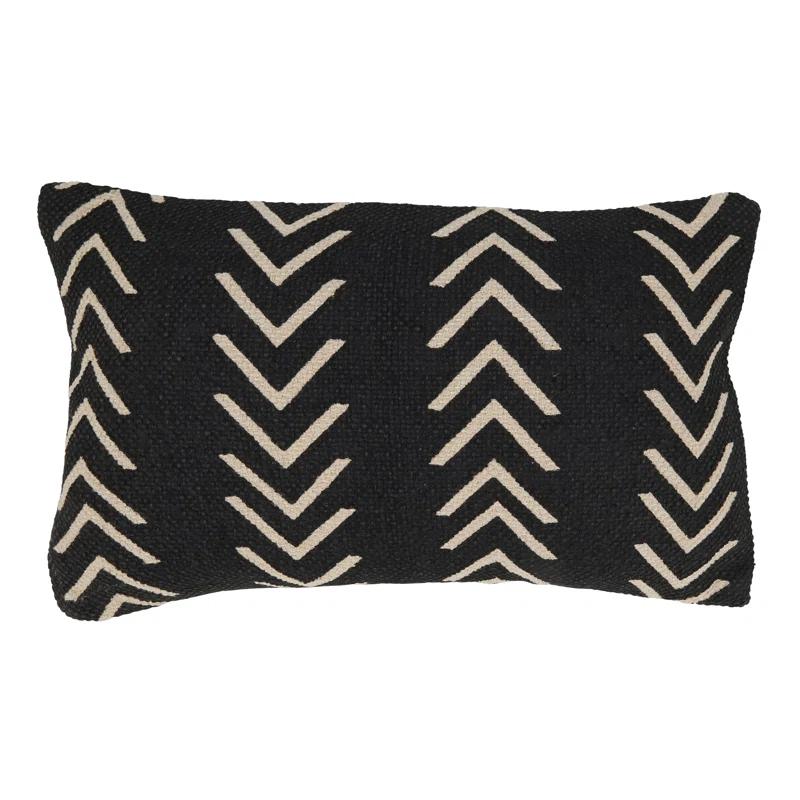 Chic Rustic Chevron Cotton 22" Throw Pillow Cover in Black