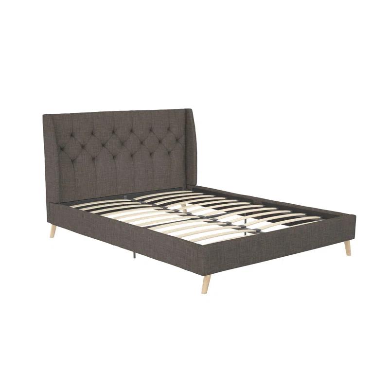 Gray Linen Tufted Upholstered Queen Bed with Wood Frame