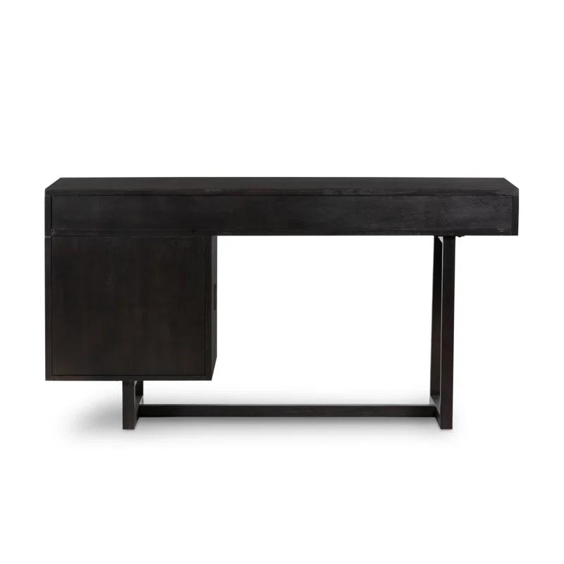 Clarita Mid-Century Modern Black Mango Home Office Desk with Drawers