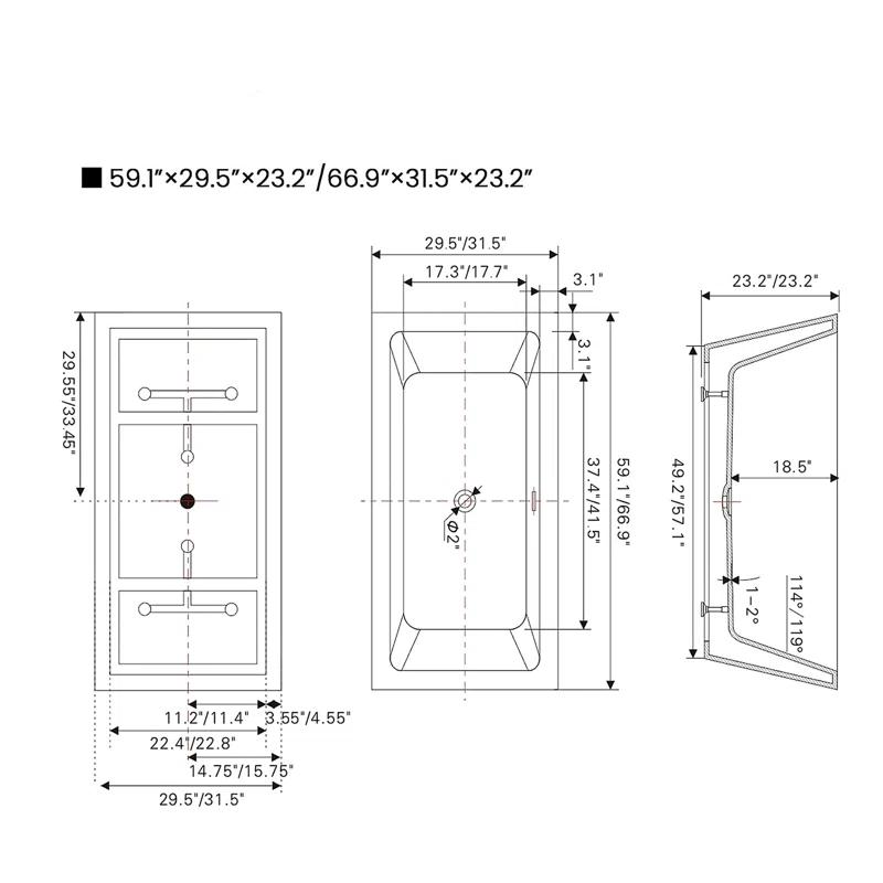 Elena 59" x 30" Freestanding Soaking Acrylic Bathtub