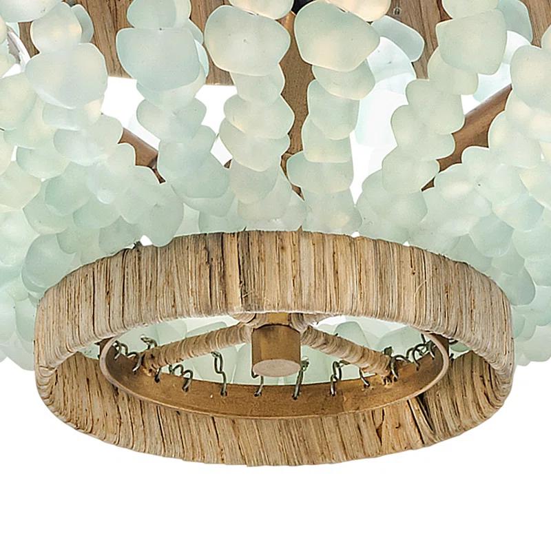 Burnished Gold Bohemian LED Bowl Light with Blue Sea Glass