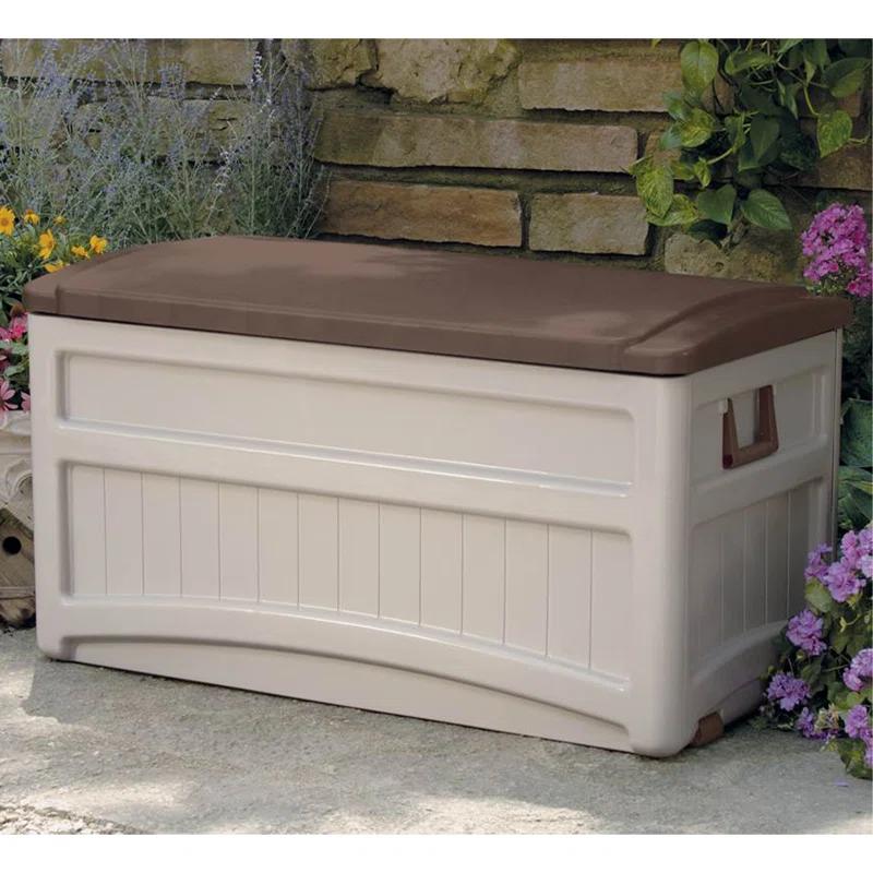 Suncast Large 73 Gallon Taupe/Brown Resin Deck Box with Wheels