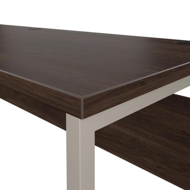 Modern Black Walnut 72" Computer Desk with Metal Legs