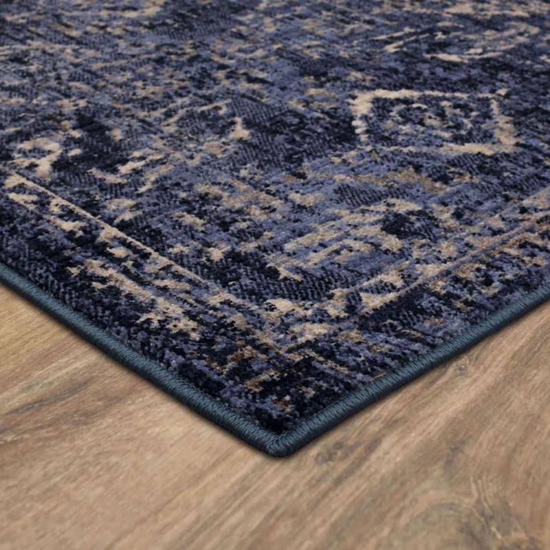 Blue Spot Damask 4' x 6' Easy-Care Viscose Area Rug