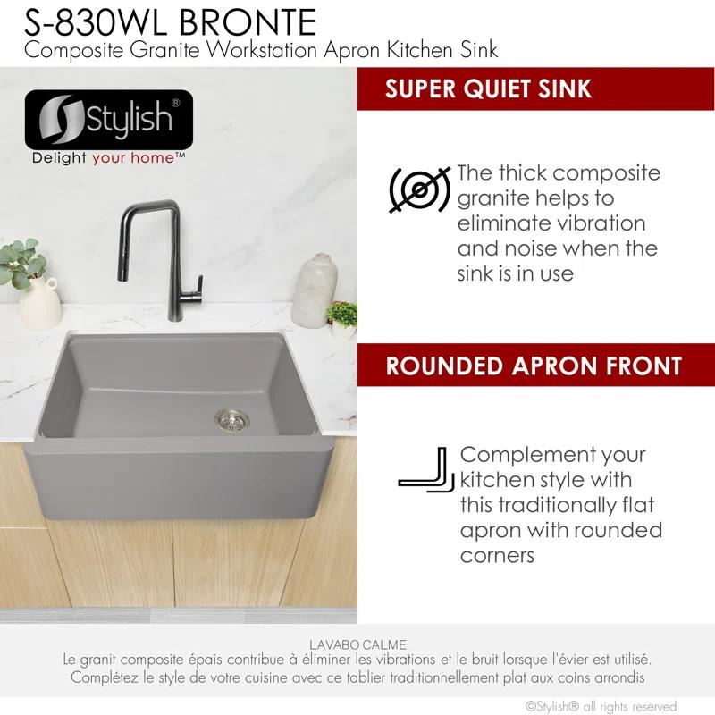 Pietra STYLISH 30 inch Undermount Workstation Single Bowl Composite Granite Apron Kitchen Sink