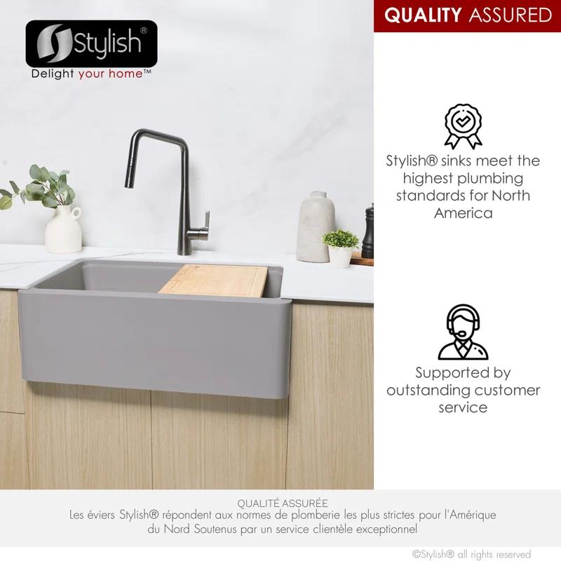 Pietra STYLISH 30 inch Undermount Workstation Single Bowl Composite Granite Apron Kitchen Sink