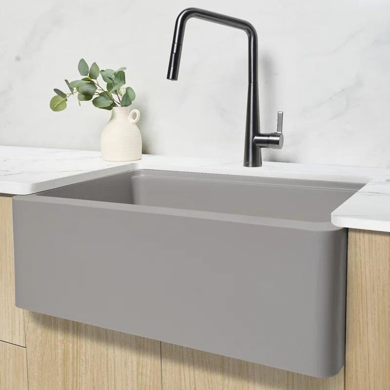 Pietra STYLISH 30 inch Undermount Workstation Single Bowl Composite Granite Apron Kitchen Sink