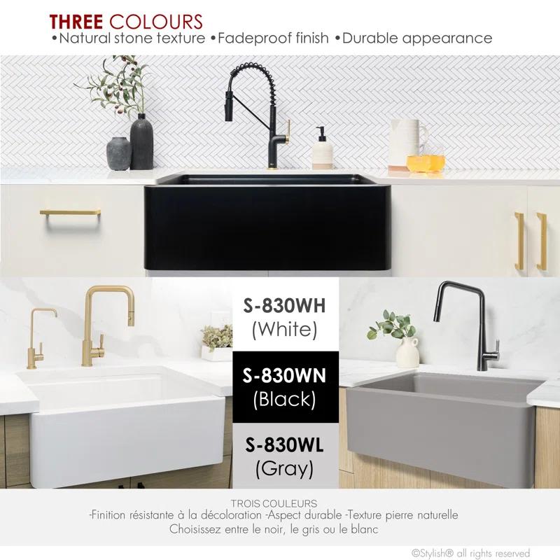 Pietra STYLISH 30 inch Undermount Workstation Single Bowl Composite Granite Apron Kitchen Sink
