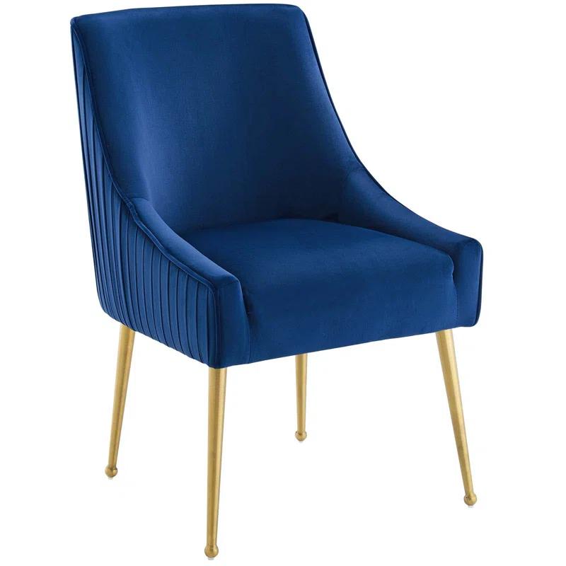 Sapphire Velvet Upholstered Dining Chair with Gold Accents