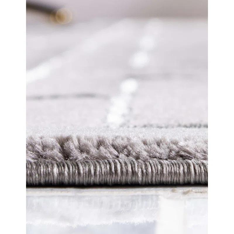 Elegant Geometric Gray & Silver Synthetic Area Rug - 5' x 8'