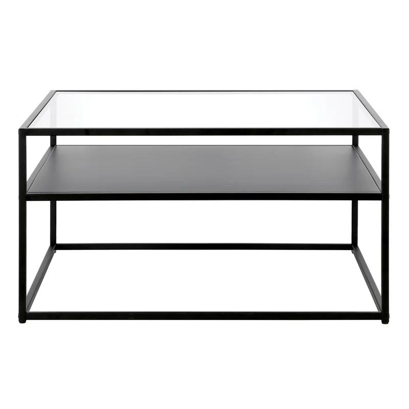 Retro-Inspired Blackened Bronze Square Coffee Table with Glass Top