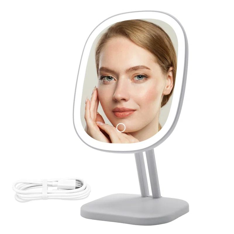 Classic Framed Countertop Makeup Mirror with LED Lighting, White