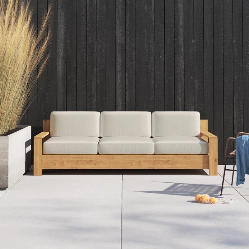 Lothair Hand-Sanded 87'' Teak 3-Seater Outdoor Sofa with Sunbrella Cushions