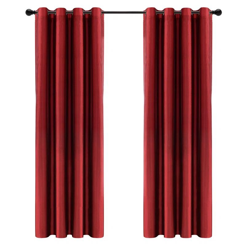 Red Faux Silk Blackout Grommet Window Panel