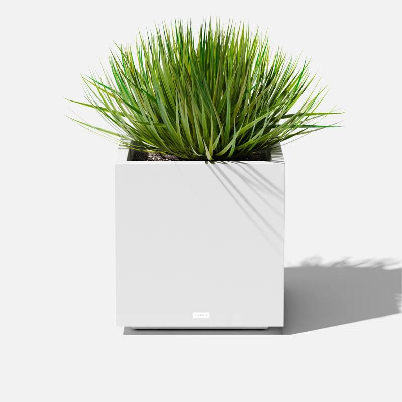 Modern Cube 22" White Polypropylene Planter with Drainage Holes