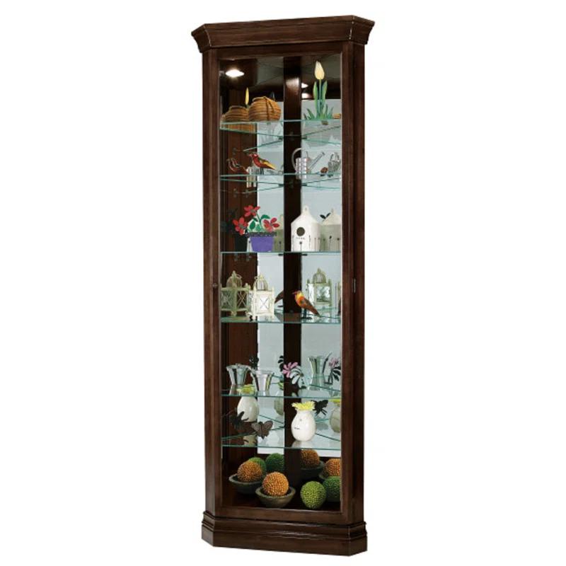 Espresso Traditional Lighted Corner Curio Cabinet with Glass Shelves