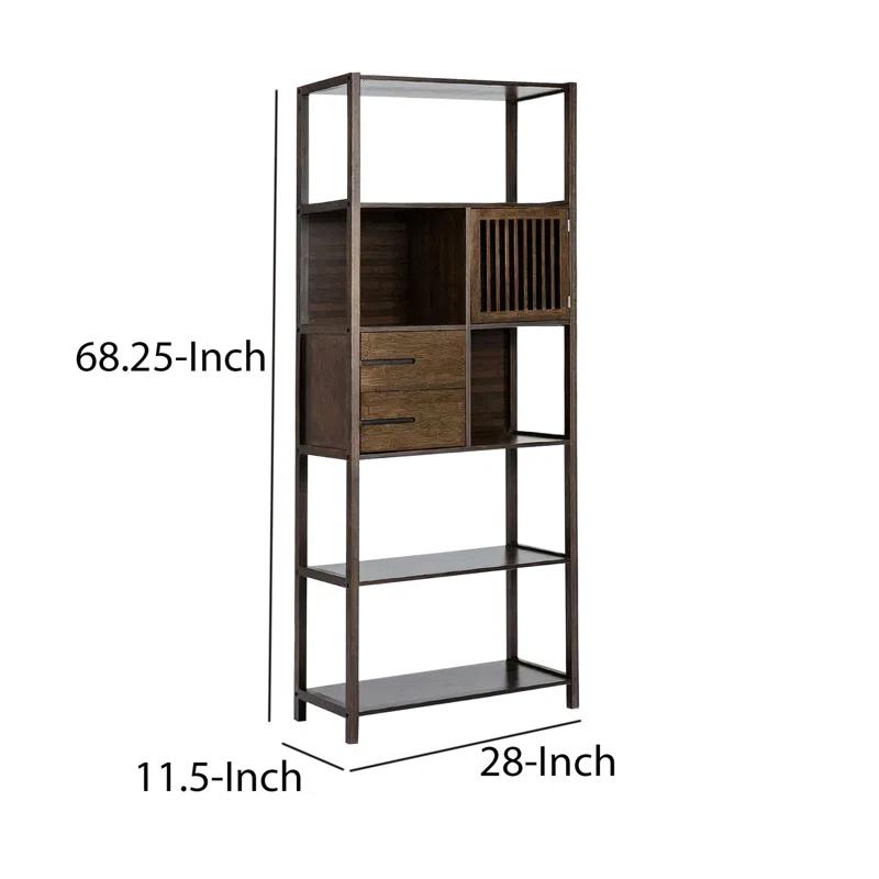 Axa Dark Brown Bamboo Right-Facing Bookcase with Cabinet and Cubbies