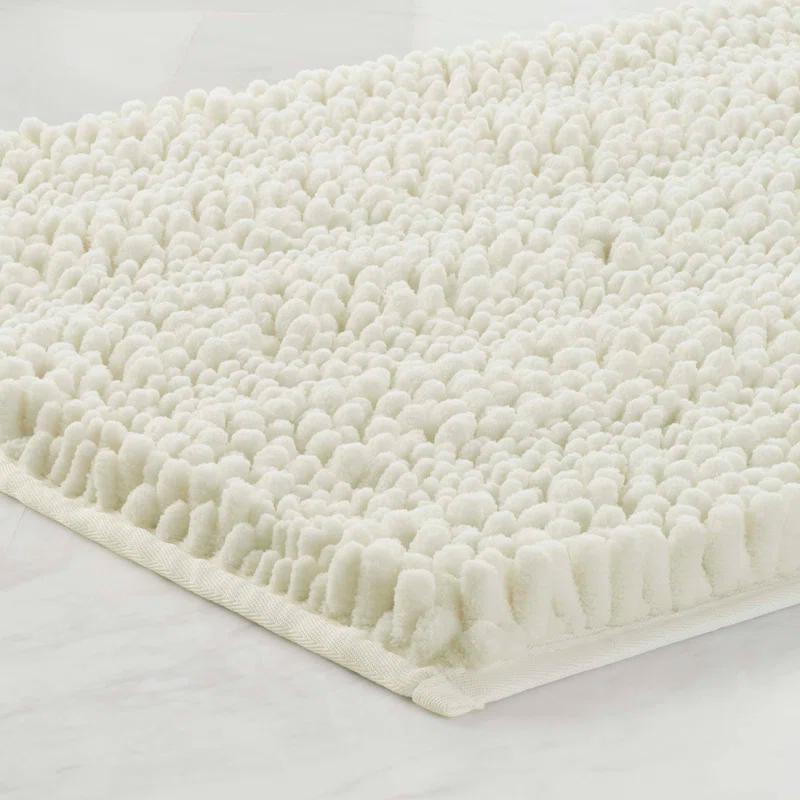 Elegant White Chenille 17" x 24" Non-Slip Bath Mat with Rubber Backing