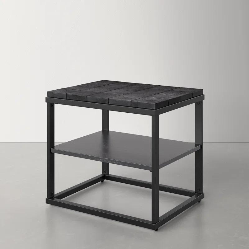 Brodie Charred Black Solid Wood Nightstand with Open Shelf