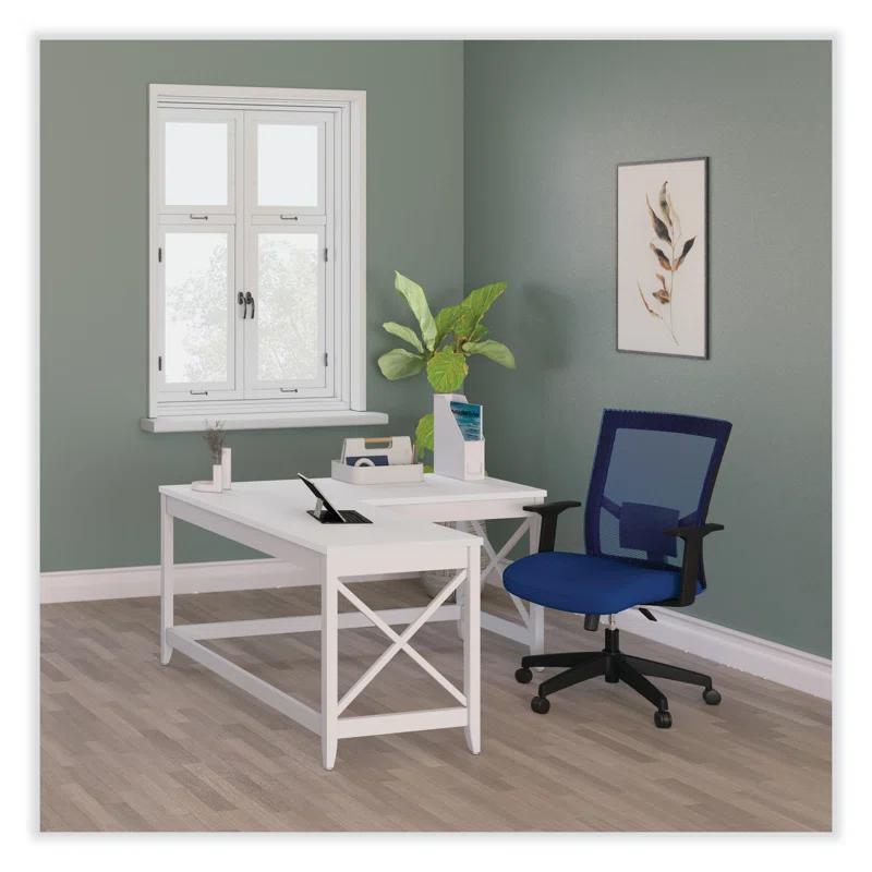 White L-Shaped Executive Corner Desk with Wood Top