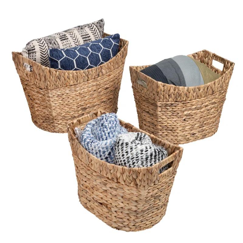 Eco-Friendly Natural Water Hyacinth 3-Piece Oval Storage Basket Set
