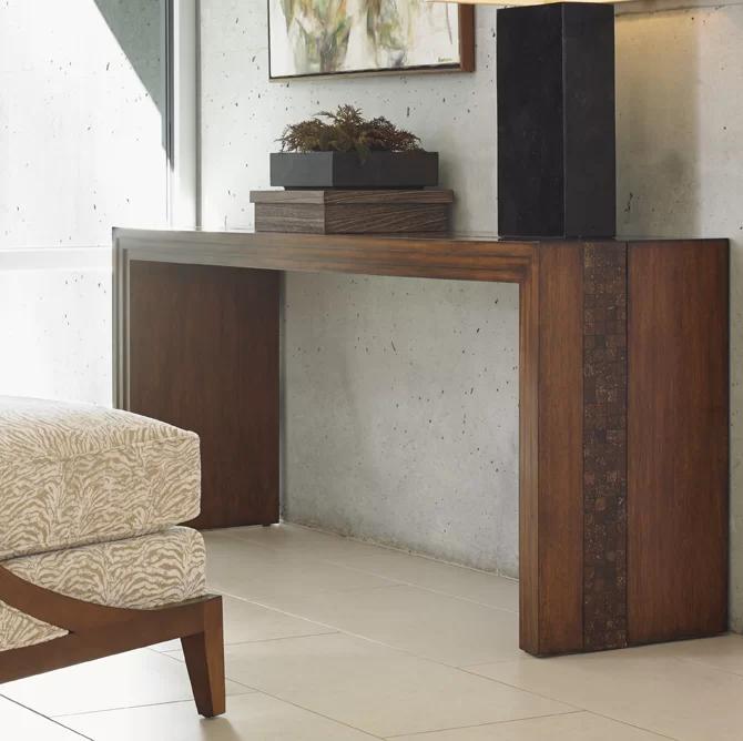 Transitional Brown Wood Rectangular Console Table