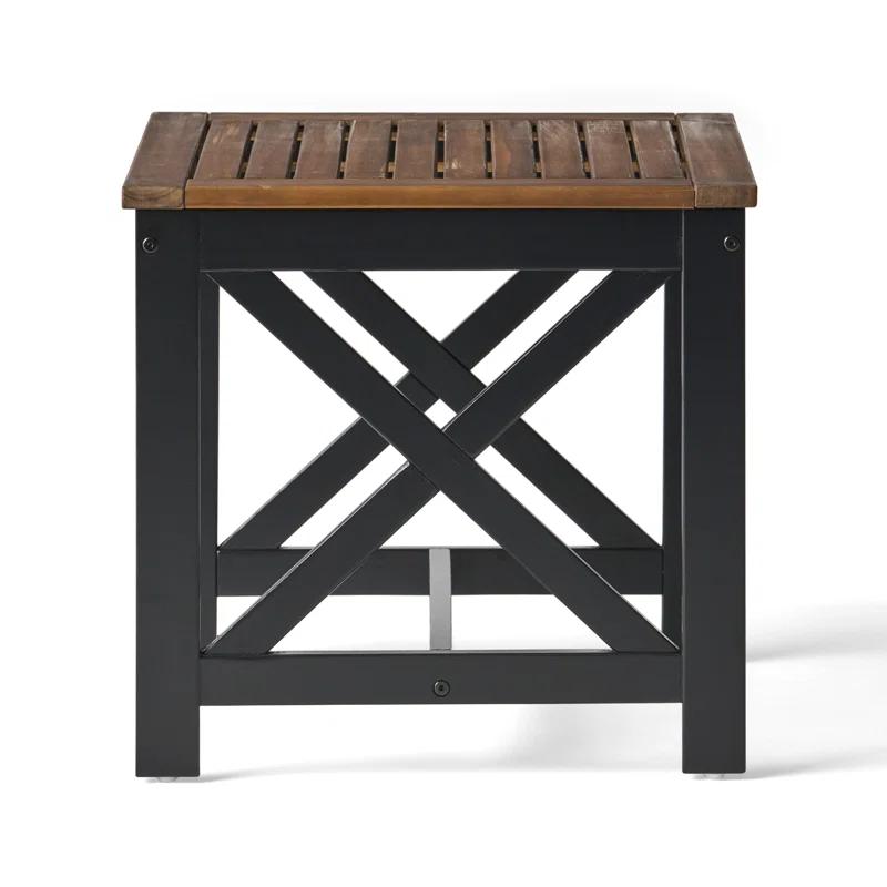 Modern Farmhouse Acacia Wood Two-Tone End Table in Dark Brown and Black