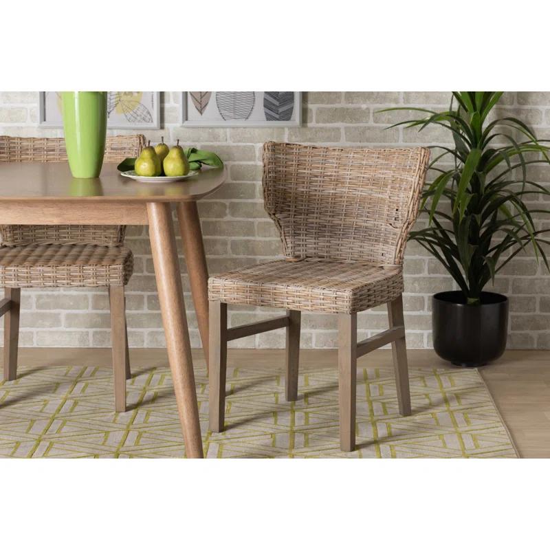 Bohemian Brown Rattan & Mahogany Low Dining Chair Set