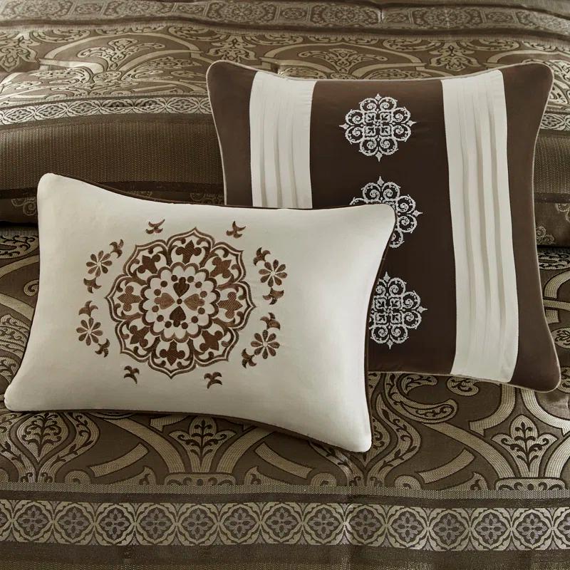 Queen Brown Microfiber Jacquard Reversible Bedding Set