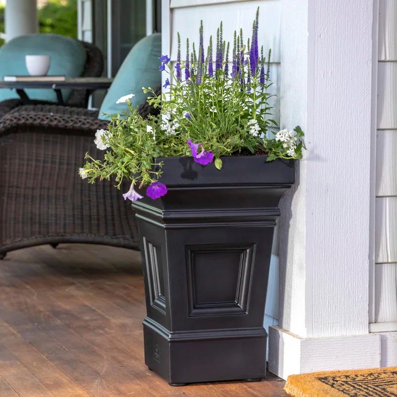 Atherton Onyx Black Self-Watering Square Planter Box, 2-Pack