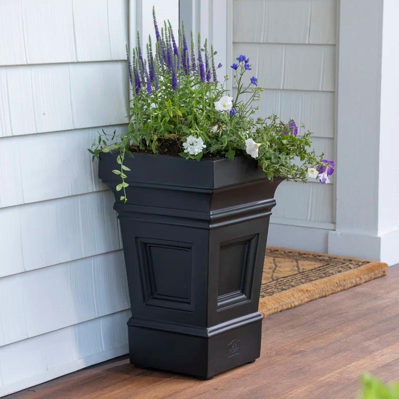 Atherton Onyx Black Self-Watering Square Planter Box, 2-Pack