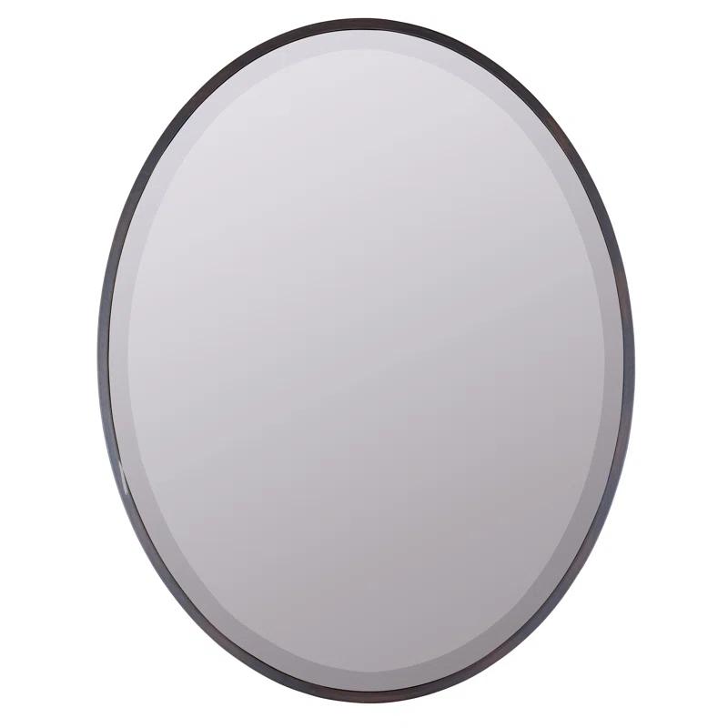 Mocha Oval Wood Wall Mirror with Silver Accents