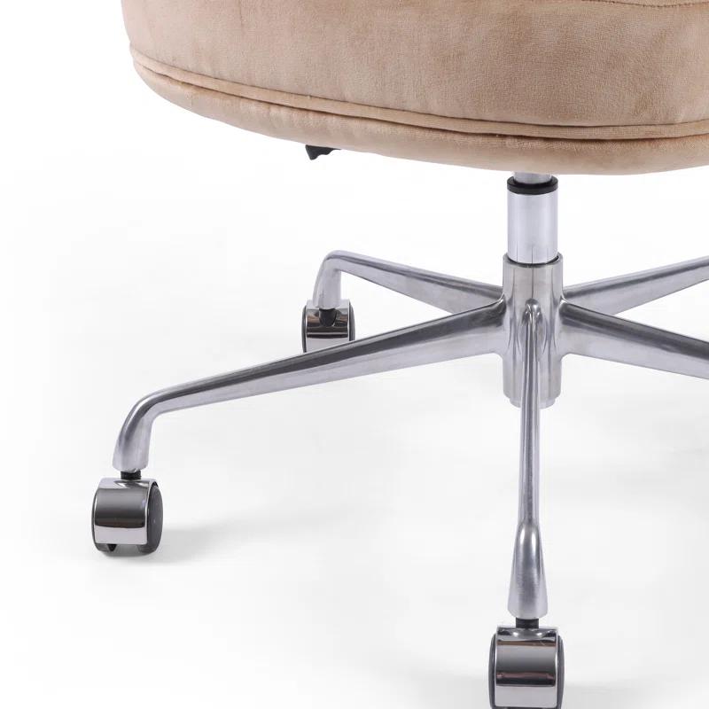 Elegant White Velvet Adjustable Office Chair with Casters