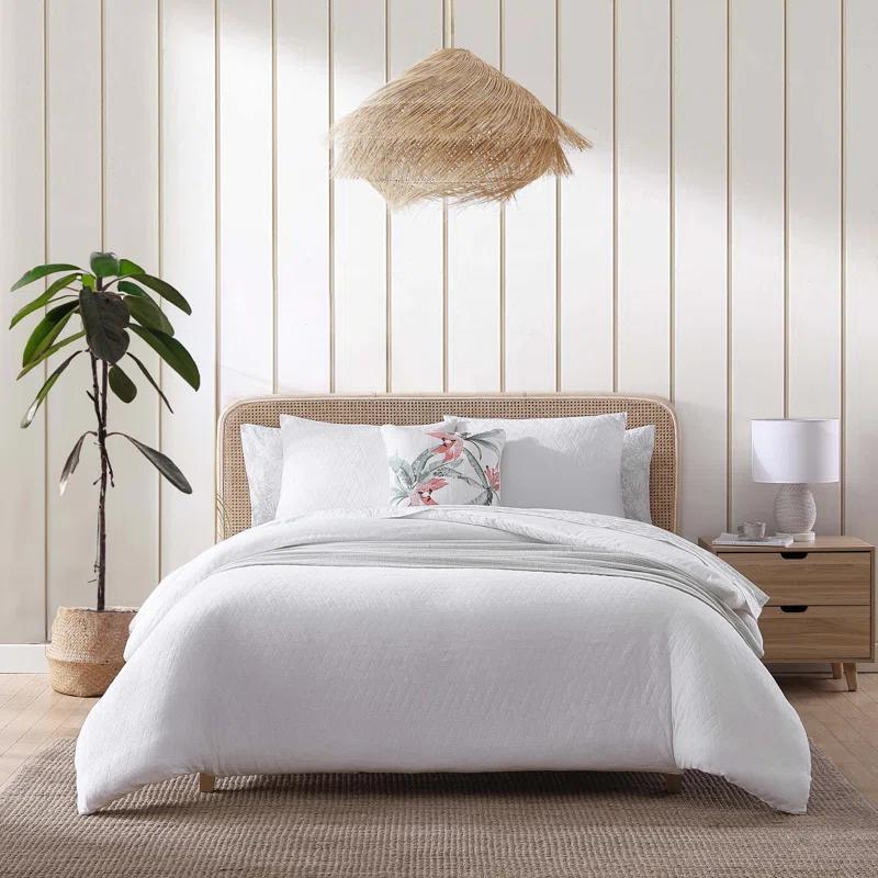 Full/Queen White Cotton Wicker Duvet Cover Set