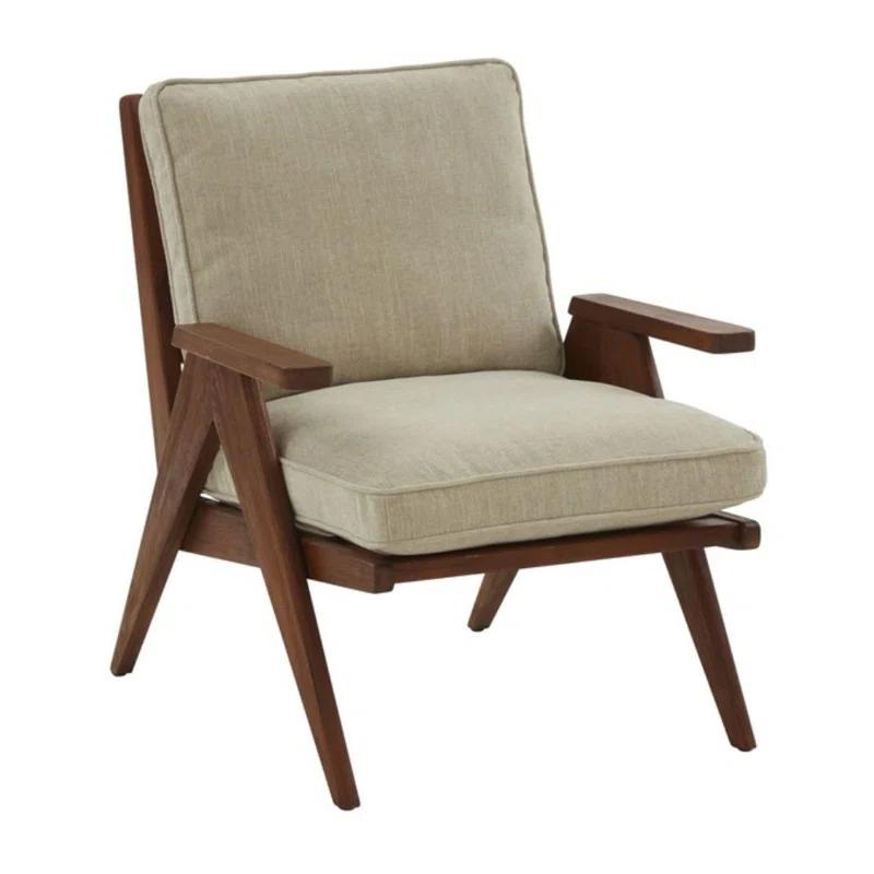 Calita Scandinavian Beige Linen & Solid Wood Accent Chair