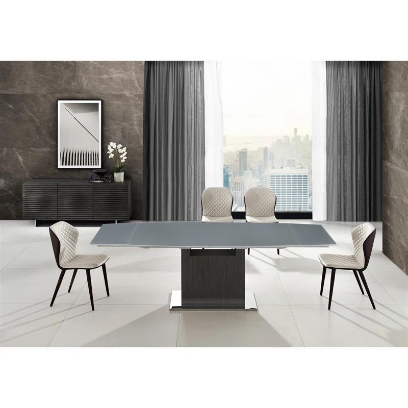 Olivia Gray Glass and Dark Gray Oak Extendable Dining Table