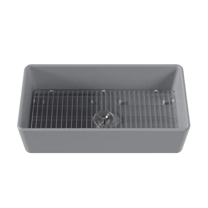 Grove 33" L X 18" W Rectangular Single Bowl Fireclay Farmhouse Kitchen Sink with Grid and Strainer