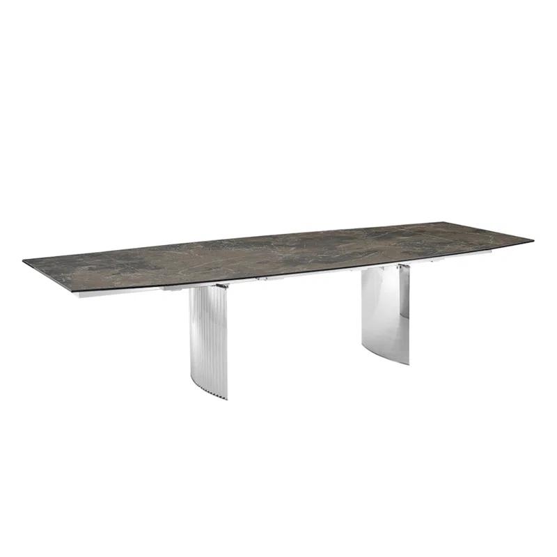 Allegra Modern Stainless Steel Extendable Dining Table in Brown