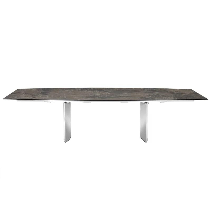 Allegra Modern Stainless Steel Extendable Dining Table in Brown