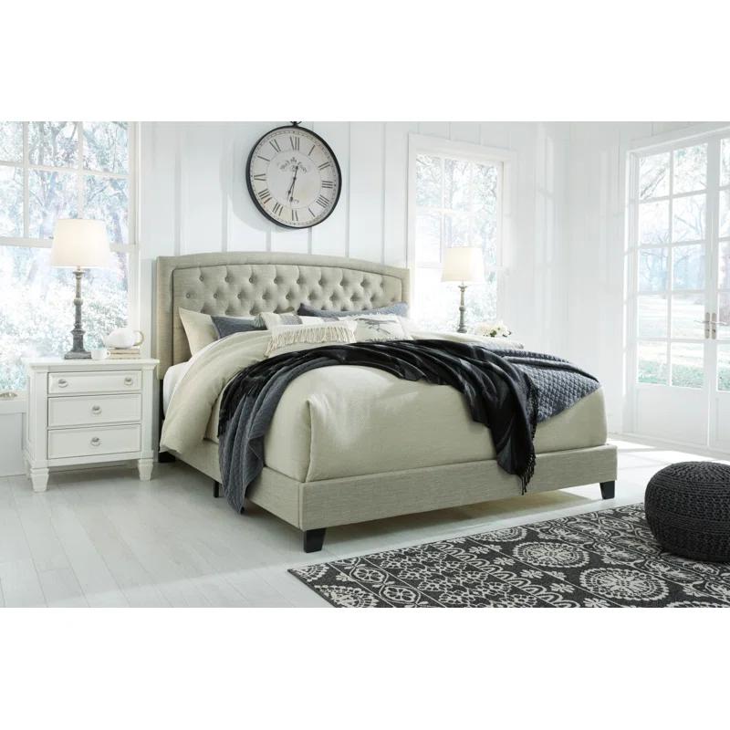 Transitional Queen Upholstered Bed with Tufted Headboard, Gray