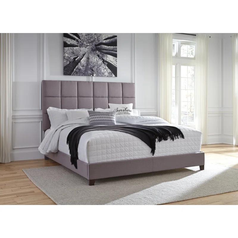 Contemporary Gray King-Sized Bed with Tufted Faux Leather Headboard